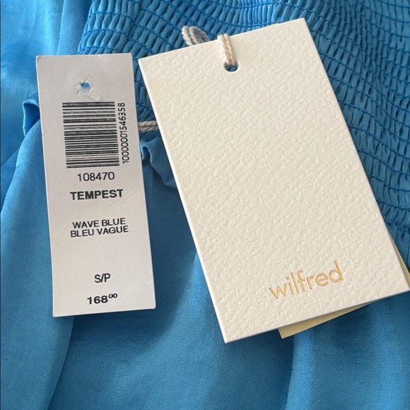 NWT Wilfred Tempest Satin Dress Smocked Mini Dress Wave Blue Small BRAND NEW - Picture 11 of 14